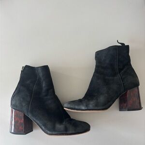 Black Suede Ankle Boots with Tortoiseshell Heel